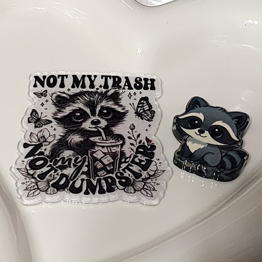 Raccoon Flatback Focal Bead Not My Trash Beaded Pen Badge Acrylic Funny
